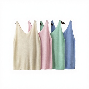 เสื้อกล้ามผู้หญิงถักคอวีผ้าแคนวาสสั้น ระบายอากาศดี แฟชั่นใหม่ประจำฤดูร้อนปี 2025 ขายส่งราคาโรงงาน - Product Image 3