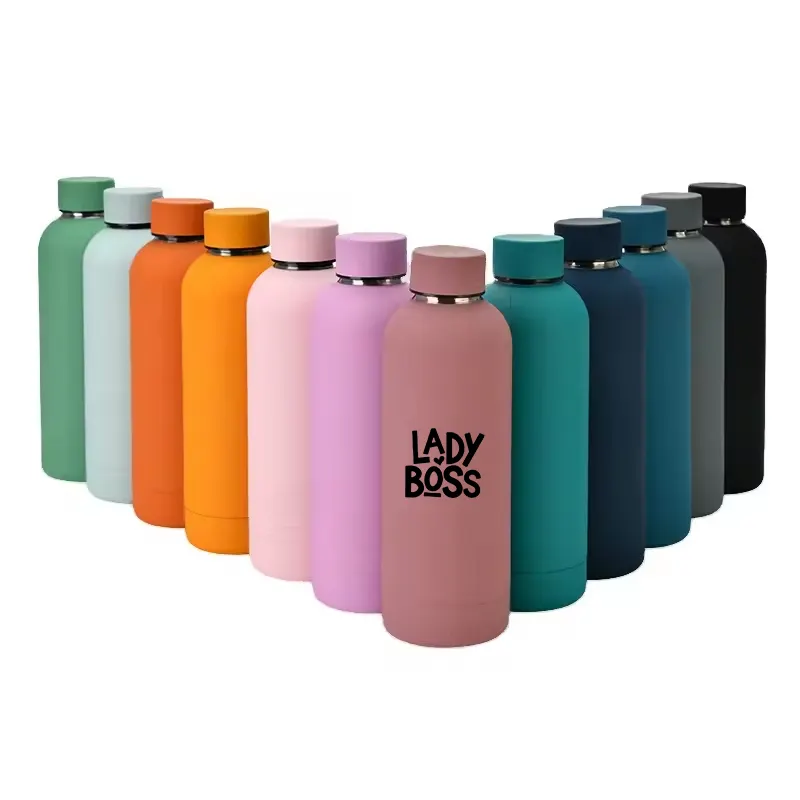 Custom Color Logo Rubber Painting Travel Vacuum Tumbler Flask 500ml Double Wall Thermal Insulated Stainless Steel Water Bottles