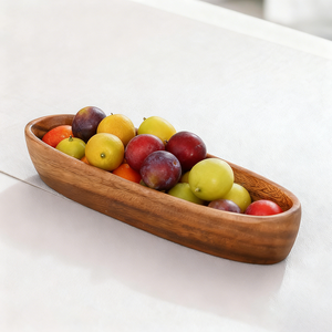 صينية تقديم خشبية مخصصة على شكل قارب، أوعية سلطة على الطراز الأمريكي، صينية طعام مانعة للانسكاب للهدايا والخبز والفواكه - Product Image 4