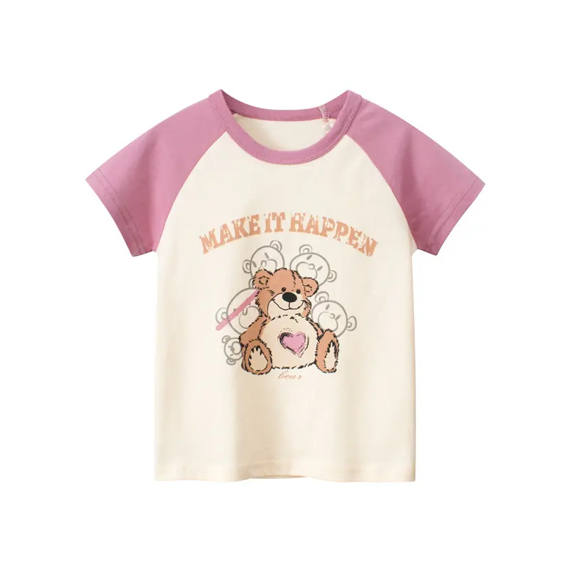 2-7 Old Print Cotton Top Cartoon Bear Baby t-Shirt China Kids Girls Summer Clothes t-Shirt a buon mercato all'ingrosso