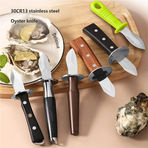 أداة فتح المحار بالجملة: فتاحة محار من الفولاذ المقاوم للصدأ، مقبض خشبي سميك، أداة متعددة الأغراض لفتح الأصداف - Product Image 1