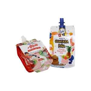 Bolsa con boquilla de impresión personalizada, bolsa de embalaje de papel de aluminio, resellable, para zumo de frutas, paquete con boquilla