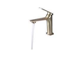 Robinet de lavabo monotrou au design moderne et épuré, couleur or brossé, mitigeur eau chaude et froide en laiton massif, poignée unique, cartouche céramique