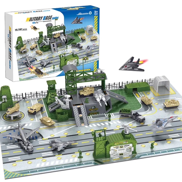 46 Peças Militar Base Set Com Veículos Tanque, Aviões, Barco Acessórios E Play Mapa Grande Exército Play Set Brinquedos Para As Crianças