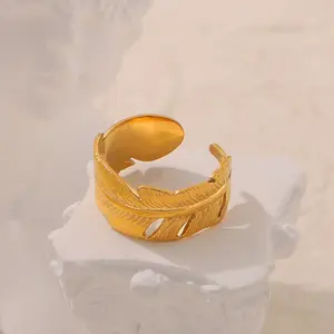 Fashion Opening Adjustable Ring Vintage Gold Plated Stainless Steel Chain Rings for Women Jewelry