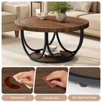 Table basse ronde industrielle de 31,5 pouces à 2 niveaux avec structure métallique, table d'appoint centrale, mobilier de salon pour hôtel, bureau, café