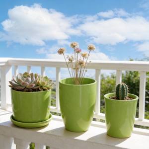 Pot de fleurs moderne en céramique indienne émaillée, durable et écologique, pour décoration de jardin <span class=keywords><strong>potager</strong></span>, avec plateau - Product Image 2