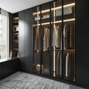 <span class=keywords><strong>Armoire</strong></span> de Luxe Modulaire Personnalisée avec <span class=keywords><strong>Portes</strong></span> en Verre et Éclairage LED, Facile à Assembler, Haute Qualité, Vente en Gros Usine - Product Image 1