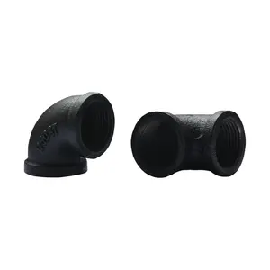 Direct factory black coated handicraft pipe elbow malleable cast iron pipe fittings 90 degree equal female threaded elbow