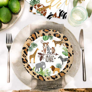 <span class=keywords><strong>Vaisselle</strong></span> thème sauvage assiettes en papier jetables 1er anniversaire fête fournitures ensemble serviettes Jungle forêt Animal bébé douche - Product Image 5