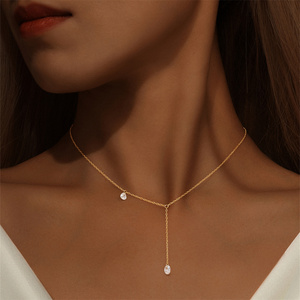 Collar Clásico de Plata de Ley S925 Bañado en Oro con Circonita Cúbica en Forma de Lágrima, Estilo Lariat para Mujer, Venta al por Mayor - Product Image 3