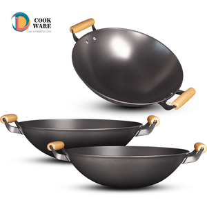 <span class=keywords><strong>Wok</strong></span> de cuisson <span class=keywords><strong>en</strong></span> <span class=keywords><strong>fonte</strong></span> de qualité supérieure, sans revêtement, avec poignée <span class=keywords><strong>en</strong></span> bois, écologique, capacité 3-5L, pour la cuisine et la friture - Product Image 1