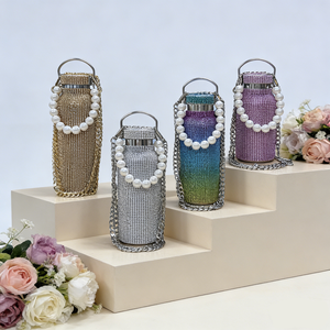 Bouteille isotherme portable en acier inoxydable 304 avec strass en cristal et poignée, idéale pour les voyages en extérieur et la rentrée scolaire - Product Image 6