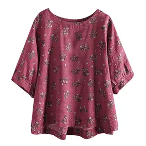 Blusa Mulheres Casual Plus Size Tops T Camisa de Algodão Boho Vintage Floral Blusa Solta Bloes Chemise Femme Dames Blusa Mulher