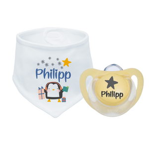 Bavaglino per neonati con nome stampato - Pinguino - Product Image 3