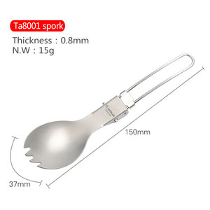 Taza de titanio para camping al aire libre de 750 ml y juego de estufa de alcohol sólido con cuchara-tenedor plegable, olla de titanio con mango desmontable y taza de agua - Product Image 6