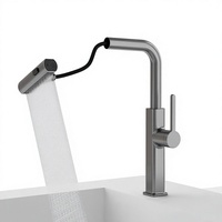 Robinet de cuisine extractible cascade effet pluie, monocommande céramique, eau chaude/froide double fonction, anti-éclaboussures rétractable pour évier