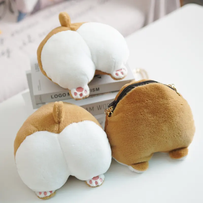 Cute Kawaii Stuffed Animal Toy Funny Adorable Puppy Corgi Dog Butt Hip Coin Shoulder Cosmetic Bag Gift For Girls