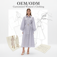 Robe midi plissée trapèze pour femme, lavande clair, col chemise, boutonnée, manches bouffantes, poches à rabat, ceinturée, personnalisable, vente en gros