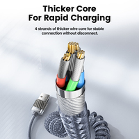 Toocki logotipo personalizado 6a 66W USB a USB C Cable de resorte digital PD carga súper rápida tipo C cables de datos para teléfono móvil