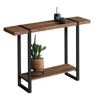 Console d'entrée moderne de luxe en bois d'acacia avec pieds en fer forgé pour salon et couloir (100 cm/39,3 po)
