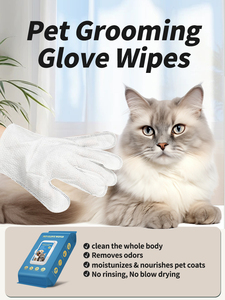Gants de toilettage et lingettes nettoyantes hypoallergéniques sans rinçage pour chiens et chats, avec logo personnalisé, hydratation optimale, vente en gros - Product Image 4