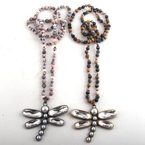 Joyería tribal Collar de lava de piedras preciosas 6mm Mapa Piedra Anudada Perla Cristal Libélula Colgante Collar - Product Image 4
