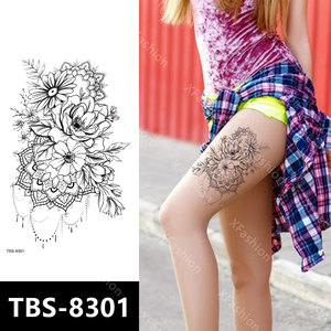 Tatuaje Temporal Impermeable de Media Manga Serie XQB con Diseño de León, Corona y Rosa - Product Image 6