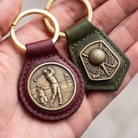 Porte-clés en métal et cuir de haute qualité, motif balle de golf, logo personnalisé en relief, cadeau promotionnel d'entreprise, luxe