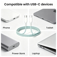 Cable de Carga Rápida USB C a USB C de 60W con Trenzado de Nailon, Compatible con Adaptador de Carga Tipo C Estándar Europeo de 65W PD