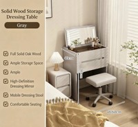 Coiffeuse moderne en bois massif pliable avec rangement dissimulé, miroir LED et coffre-fort, idéale pour chambre et salle de bain