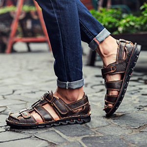 Sandalias de Verano para Hombre, de Cuero Genuino, con Tiras Cruzadas, Punta Cerrada, Suela de Goma Transpirable, Zapatos Casuales para Exteriores, Talla 47 48 - Product Image 2