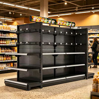 Système d'étagères modulaires en gondole pour la vente au détail, présentoirs en acier noir pour supermarchés et magasins de détail