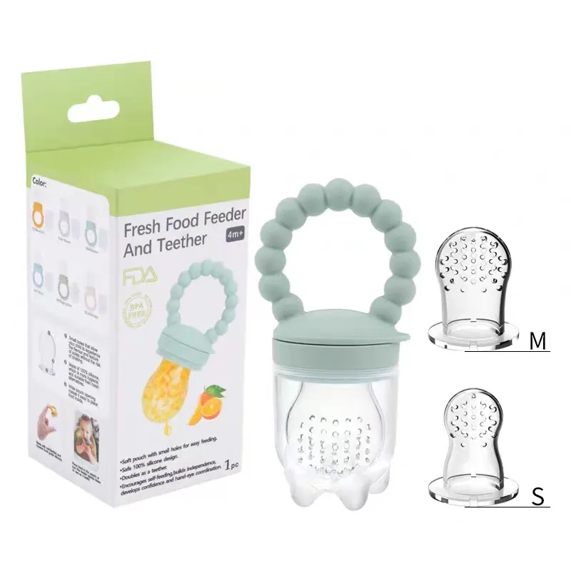 BPA free Food Grade Silicone Safe lovely Baby Fruit Food Feeder Pacifier with two extra sizes teats for your kids