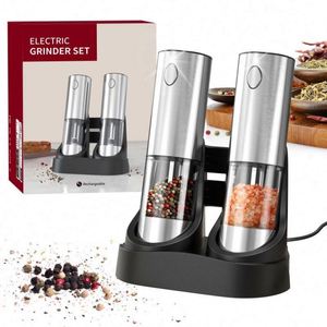 Rechargeable Eco-Friendly Stainless Steel <b>Pepper</b> Mill Automatic Electronic Salt and <b>Pepper</b> Mill Set of 2 with Stand - Product Image 2