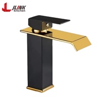Robinet de lavabo moderne de luxe à levier unique en or noir Robinet de lavabo en céramique sans contact avec cascade d'eau chaude et froide pour salle de bain