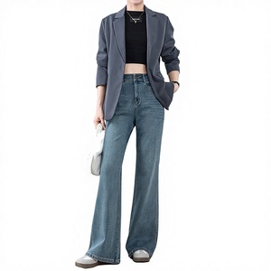 Jean long en denim pour femme, taille haute, évasé, respirant, avec poches, style décontracté, simple et mignon, idéal pour l'été, de haute qualité - Product Image 3