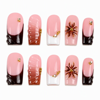 Faux Ongles Carrés Français Noirs Nude de Haute Qualité avec Strass, 10 Pièces, Nouveauté Automne, Fournisseur