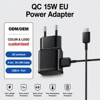 Cargador de Teléfono USB QC 15W, Adaptador de Corriente EU, Cable de 1.2M 3A A a C, Cargador de Pared con Protección Superior Contra Sobretensión, Cargador Móvil 15W