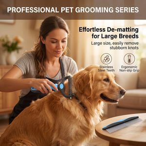 Double-Sided Pet Grooming Tool - <strong>Undercoat</strong> <strong>Rake</strong> &amp; Deshedding Comb for Dogs Cats - Effective Dematting Hair Removal Brush - Product Image 5