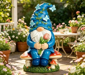 Figurine de gnome elfe suédois en résine, artisanat merveilleux, statue de gnome d'été personnalisée, décoration intérieure, cadeau, gnome de jardin tulipe - Product Image 2