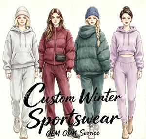 Conjunto Deportivo de Forro Polar Suave para Mujer, Diseño Personalizado OEM, Invierno, Térmico, Cálido, Logotipo Bordado, Cintura Alta, Informal - Product Image 1