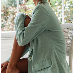 เสื้อเบลเซอร์ลำลองแขนยาวสีชมพูสีเขียวกระดุมเม็ดเดียวมีกระเป๋าด้านหน้า - Product Image 5