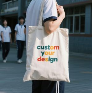 Bolsa de compras de algodón de lona reutilizable ecológica con logotipo personalizado impreso - Product Image 5