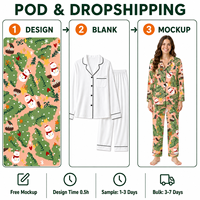 Pyjama personnalisé de Noël en polyester pour femme, motif bonhomme de neige, col cranté, logo tricoté sur le devant, pudding de pêches, POD, MOQ 1PC, Dropshipping