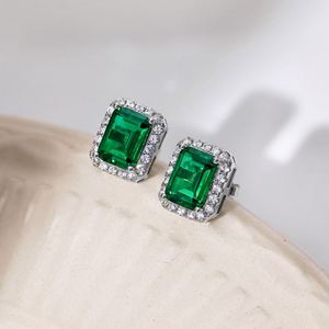 Dylam Luxurious Elegant Women S925 Silver <b>Fine</b> Jewelry Rhodium Plated 5A Zirconia Eternity Emerald <b>Stud</b> <b>Earrings</b> - Product Image 6