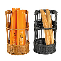 Handgemaakte, ecovriendelijke, waterdichte broodmand van zwart PP-rattan, geweven baguettehouder voor op de bakkerijbalie of aanrecht.