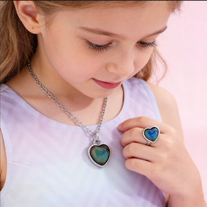 Ensemble collier et bague changeant <span class=keywords><strong>de</strong></span> couleur en fonction <span class=keywords><strong>de</strong></span> la température pour enfants, bijoux d'humeur, cadeau pour la fête des enfants - Product Image 2