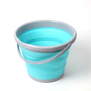 Atacado praia balde balde de plástico azul-Balde dobrável de 10l de forma redonda, balde com alça, recipiente de plástico para limpeza, jardinagem, brinquedos de praia