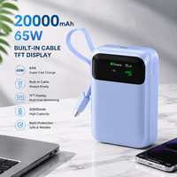 Maßgefertigte Private 20000mAh Hochkapazitäts-Powerbank 65W PD Schnellladung Eingebautes Typ-C-Kabel TFT-Farbbildschirm 2-in-1 Schnellaufladung